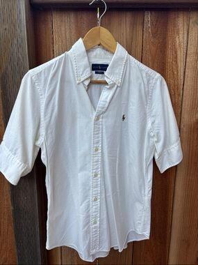 Ralph Lauren White Short Sleeve Button-Down Polo Shirt